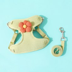 PASTEL PET 寵物大花朵亮點胸背帶套組, 綠色, 1套