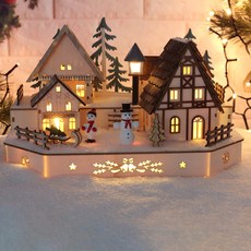 LED 인테리어 조명 우드 장식 조형물 스노우맨 빌리지, 1개