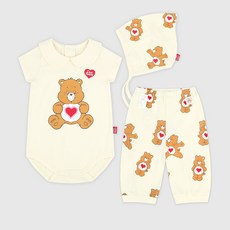 Care Bears 彌月 百日 周歲 嬰兒有機棉連身衣 + 滿版長褲 + 帽子 禮盒組 + 提袋
