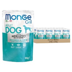 MONGE 瑪恩吉 炙燒肉塊無穀主食犬餐包 成犬鱈魚, 24包, 100g, 鱈魚