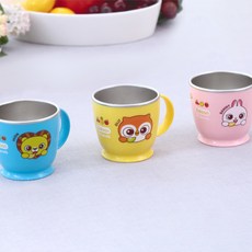 에디슨 국산 프렌즈 논슬립 스텐 한 손 유아동 컵 3종 세트, 토끼 래니(핑크), 사자 하이언(블루), 부엉이 올리(옐로우), 1세트