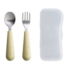 sillymann 兒童湯匙叉子收納盒組, 奶油黃, 湯匙 + 叉子 + 收納盒, 1套