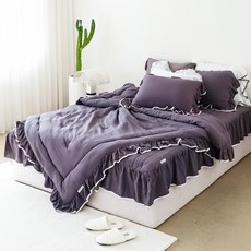 Ryugeumsuk Line 絲滑護理荷葉邊四季被枕頭短版床墊套組