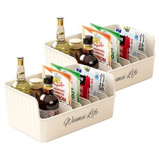 橡合杉 家用多功能調味品分格/油鹽醬醋儲物收納盒, 奶油白, 2個