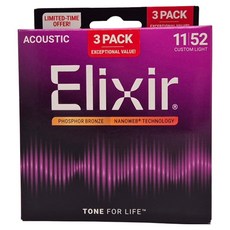 Elixir 木吉他 Nanoweb 磷青銅 Custom Light 3入組, 單一顏色, 16568, 1個