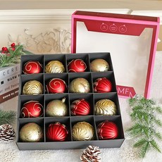 古典花紋聖誕球 16個, 金色/紅色, 8cm