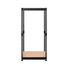 스피드랙 브이 2 스탠드 선반 2단 600 x 500 x 1500 mm, 블랙(프레임) + 우드 화이트(선반)