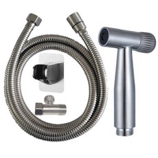 LEADER 麗達 多用途不繡鋼強力清潔沖洗全配組 304沖洗器 + 1.2米沖洗器軟管 + 304三通 + 可調角度黏貼掛座, 銀色