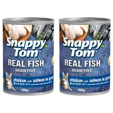 Snappy Tom 幸福貓 無穀大貓罐 含Omega 3 豐富維生素 營養均衡, 雞肉佐鮭魚 + 肉汁, 400g, 2罐