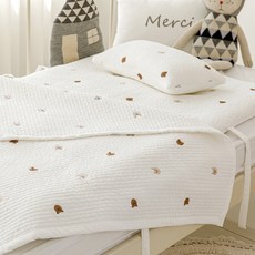 小熊兔子刺繡絎縫被子+墊子+枕頭組, 混色