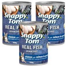 Snappy Tom 幸福貓 無穀大貓罐 含Omega 3 豐富維生素 營養均衡, 雞肉佐鮭魚 + 肉汁, 400g, 3罐