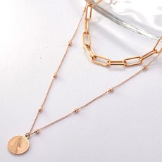 노이드비 여성용 써지컬스틸 클립 체인 레이어드 두줄 코인 목걸이
