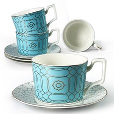 Mirkorea 骨瓷約瑟芬茶杯組, 4套, 藍色+金色