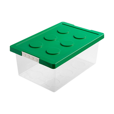 SHIMOYAMA 樂高可疊式積木收納盒 5L, 綠蓋 + 透明色, 1個