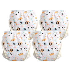 愛北鼻 加厚六層學習褲/尿布褲 8~12kg適用, 彩旗獅子, 100碼, 4件