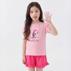 PremierFam 女童透氣奇妙萌可極光萌可荷葉邊五分褲上下套裝