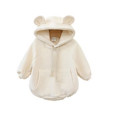 bebe nine 幼童小熊連帽刷毛長袖包屁衣