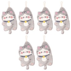 小麥購物 招財貓擦手巾 D143 灰白貓 36g, 1入, 6個