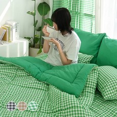 SCOHome 韓國製造 甜睡格紋雙面薄被床墊3件組