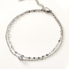 노이드비 써지컬스틸 여리체인 두줄 큐빅 여성 발찌