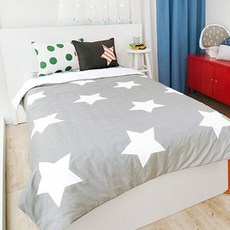 myhouSE 星星印花薄被+枕套, 灰色 白色