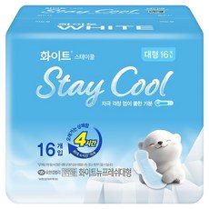 화이트 스테이쿨 생리대 날개형, 대형, 16개입, 1세트