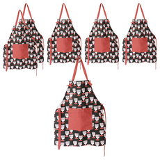 日系親子圍裙 小孩款, 紅黑花朵 紅色 + 黑色, 6件