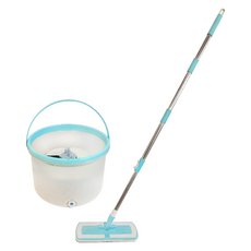 HOUSE&HOME 居家工坊 淨污分離旋轉清潔平板拖把/懶人拖把組 含拖把*1+水桶*1+超細纖維布*2, 1組