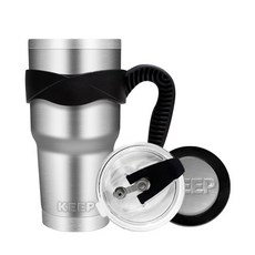 4YOU Keep大容量不鏽鋼保溫杯+密封吸管蓋+矽膠防滑手握+矽膠杯底組, 銀色, 900ml, 1組
