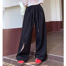 Elsso 女款寬版口袋抽繩鬆緊帶長版刷毛運動褲