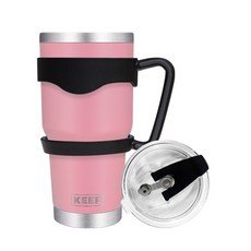 4YOU Keep大容量不鏽鋼保溫杯+密封吸管蓋+矽膠防滑手握組, 粉色, 900ml, 1組, 保溫杯+密封吸管蓋+雙環矽膠防滑手握組