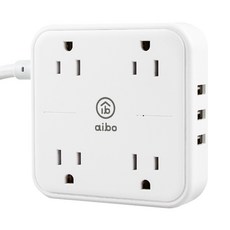 aibo 淨極簡 延長線 四插座三USB充電 一鍵開關, 1個, 白色, 1.8M