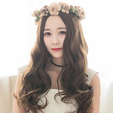 마녀플랜트 긴 웨이브 반 가발 + 망 세트, 자연블랙, 1개