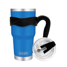 4YOU Keep大容量不鏽鋼保溫杯+密封吸管蓋+矽膠防滑手握組, 藍色, 900ml, 1組, 保溫杯+密封吸管蓋+單環矽膠防滑手握組