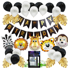 Tukobi 生日派對裝飾氣球 + 手動打氣筒 + 固定膠帶套組 幼稚園, 叢林主題 C, 1套