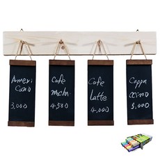 壁掛菜單木漆黑板 4p + 10 色粉筆套組, 松木