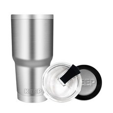 KEEP CAMPING 大容量不鏽鋼保溫杯+密封型杯蓋+矽膠杯底保護套組, 銀色, 900ml, 1組