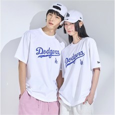 뉴에라 남녀공용 MLB 스크립트 로고 로스엔젤레스 다저스 오버핏 반팔 티셔츠 1517077