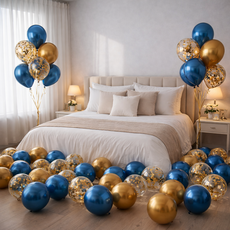 팡파티 파티풍선 + 공기주입기, 블루 앤 골드, 50개