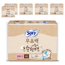 쏘피 내몸에 순한면 무표백 내추럴컬러 에이 생리대 날개형, 중형, 18개입, 6개