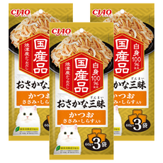 INABA CIAO 啾嚕 豪華魚三昧餐包, 180g, 3袋, 鰹魚 + 雞肉 + 吻仔魚