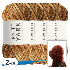 니뜨 허니 벨벳 뜨개실 100g x 4p + 버킷햇 도안 + 모사용 코바늘 7/0호 세트, 2세트, 4 카라멜