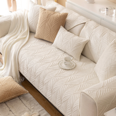 水洗棉沙發墊, 背面強力止滑顆粒, 親膚透氣柔軟舒適, 機洗不變形不起毛球, 植物印染工法不易褪色, 100%安心無異味, 多功能地毯桌墊防塵墊, 210 x 90cm, 香草奶色, 1件