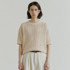 noirer 男款棉質鉤針滾邊半針織衫