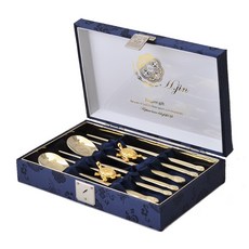 H.Jin 皇帝金龜鈦金餐具組, 1套, 6p (湯匙 2p, 筷子 2p, 筷架 2p) +收納盒