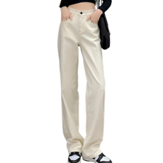 高腰素面直筒牛仔寬褲