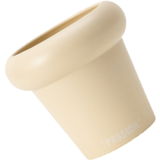 矮人粉彩大花盆, 米色