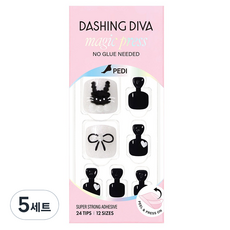 데싱디바 매직프레스 페디 블랙 래빗 세트, 5세트, 블랙 + 실버 + 화이트