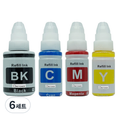 그래토너 캐논 호환 무한 리필 잉크 4종 세트 GI-990, 검정, 파랑, 빨강, 노랑, 6세트