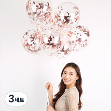 파티해 메탈릭 컨페티풍선 20p + 손펌프 랜덤발송 +컬링리본 + 스펀지닷 세트, 로즈골드, 3세트